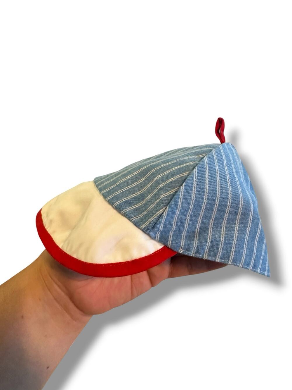 Vintage Baby Baseball Cap Blue White Striped Red Trim Infant Hat Photo Prop
